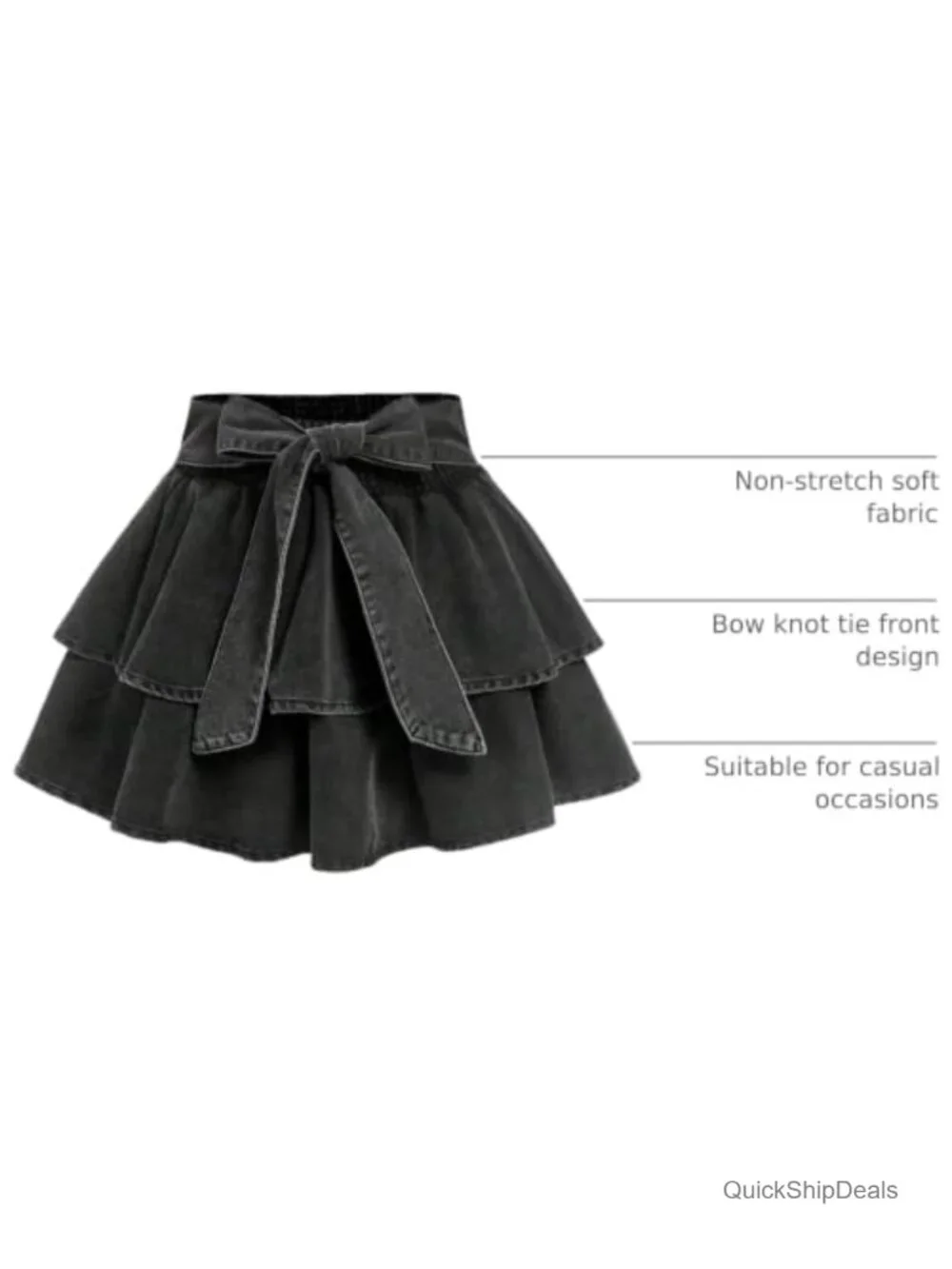Plus Size Denim Skirt with Bow and Ruffle Hem, Mini A-Line